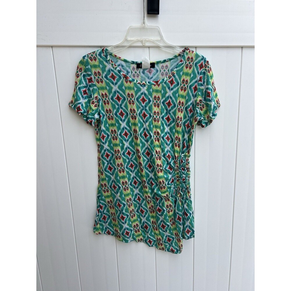 Only Nine Womens Top Short Sleeve Geometric Lightweight Sz Small
